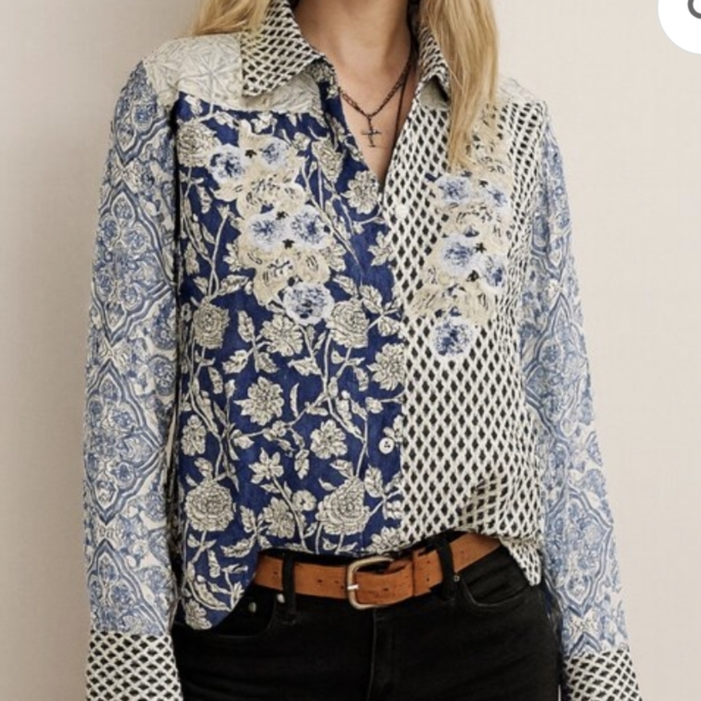 Soft Surroundings Capelle Patchwork Floral Button… - image 1